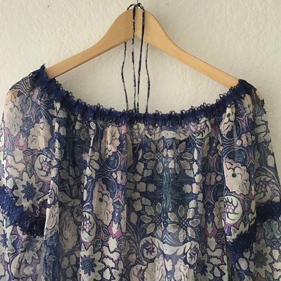 Foxiedox Floral Chiffon Off the Shoulder Blouse S - Picture 6 of 15